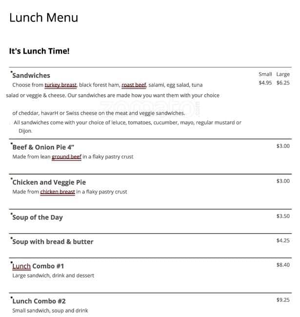 Kate's Town Talk Bakery Menu Urbanspoon/Zomato