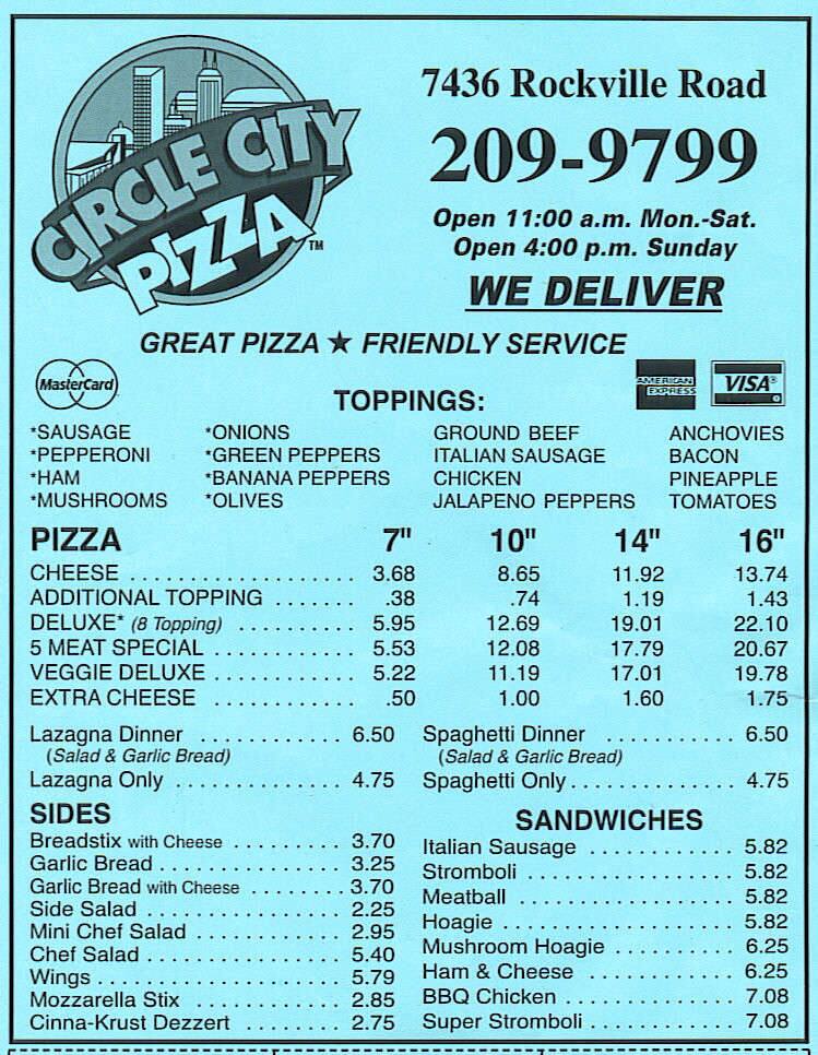 Circle City Pizza Menu, Menu for Circle City Pizza, West, Indianapolis