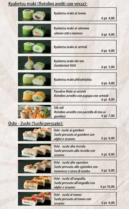 Menu di Ristorante Wu Taiyo 