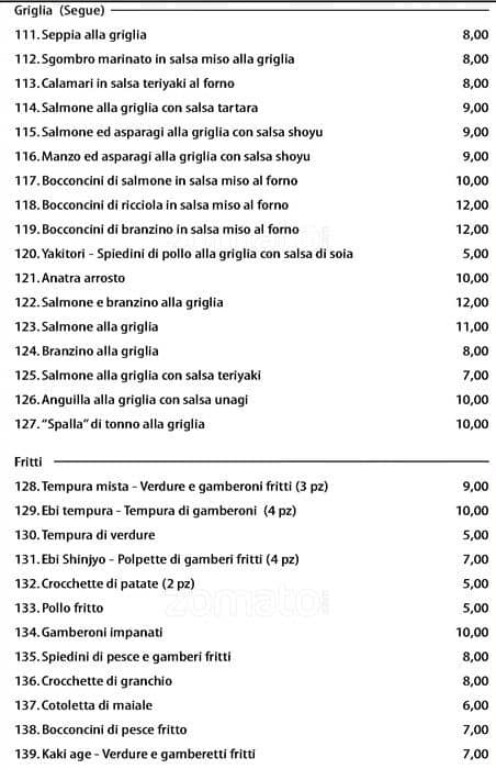 Menu di Ristorante Wu Taiyo 