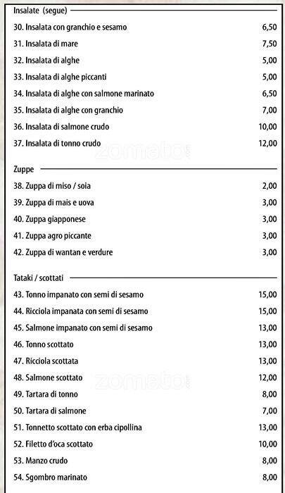 Menu di Ristorante Wu Taiyo 