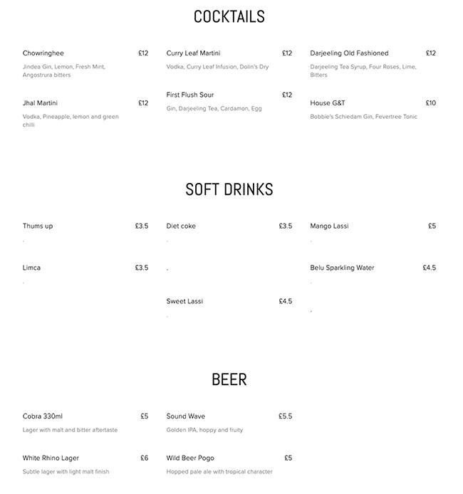 Menu at Darjeeling Express restaurant, London