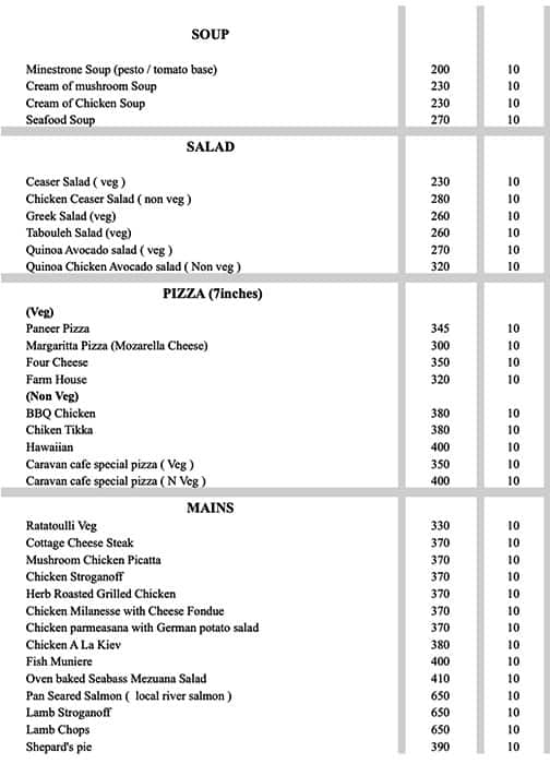 Menu of Caravan Cafe Sector 1 Salt Lake Kolkata