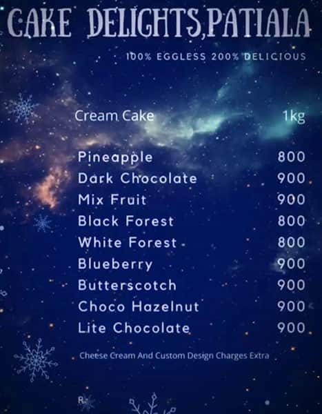 Menu of Cake Delights, Model Town, Patiala