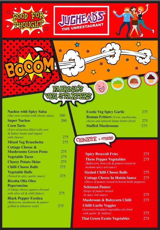 Jugheads The Unrestaurant menu