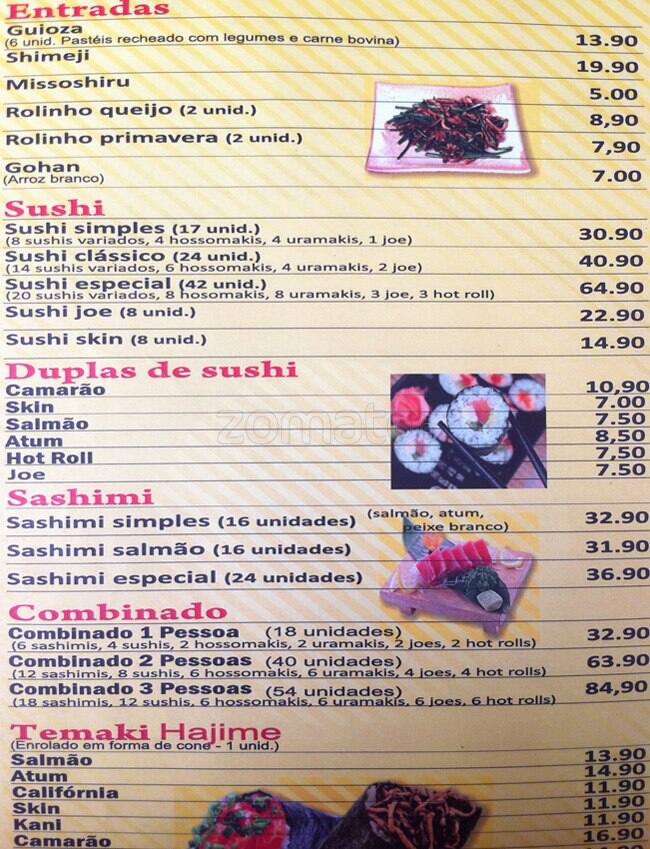 Hajime Menu, Menu de Hajime, Vila Campesina, Osasco - Zomato Brasil