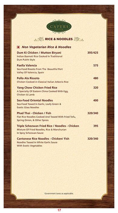 Capers - Hotel Effotel menu