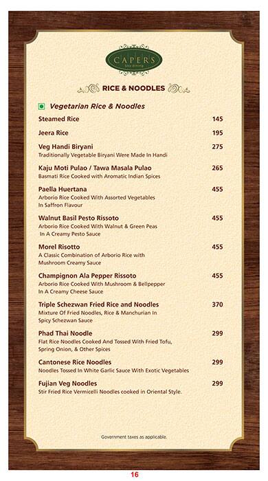 Capers - Hotel Effotel menu