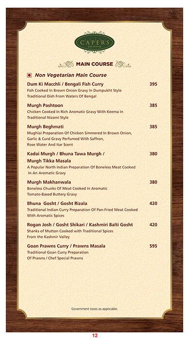 Capers - Hotel Effotel menu