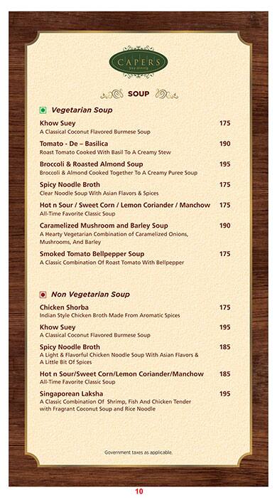 Capers - Hotel Effotel menu