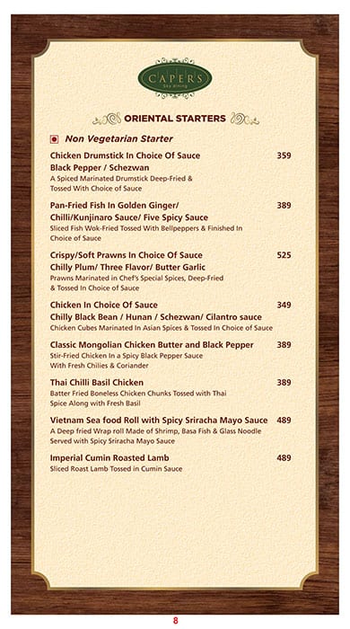 Capers - Hotel Effotel menu