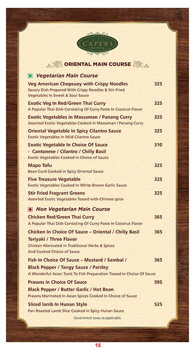 Capers - Hotel Effotel menu