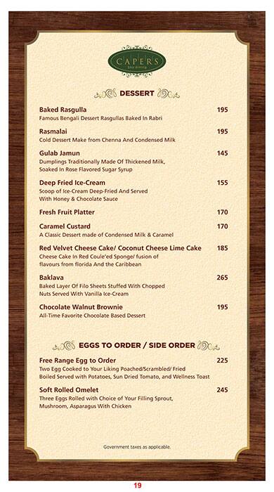 Capers - Hotel Effotel menu