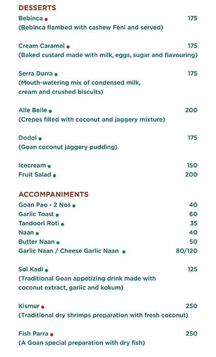 O coqueiro goa outlet menu