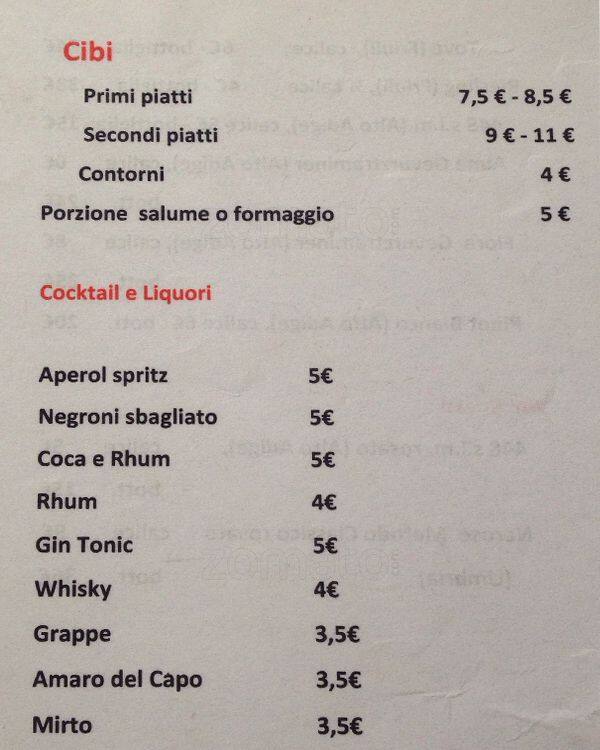 Menu di Vineria di Via Stradella 