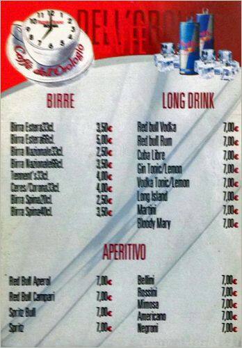 Menu di Caffè dell'Orologio 