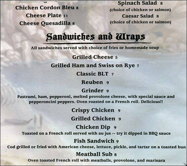 Menu at Captain Jack's pub & bar, Sumner