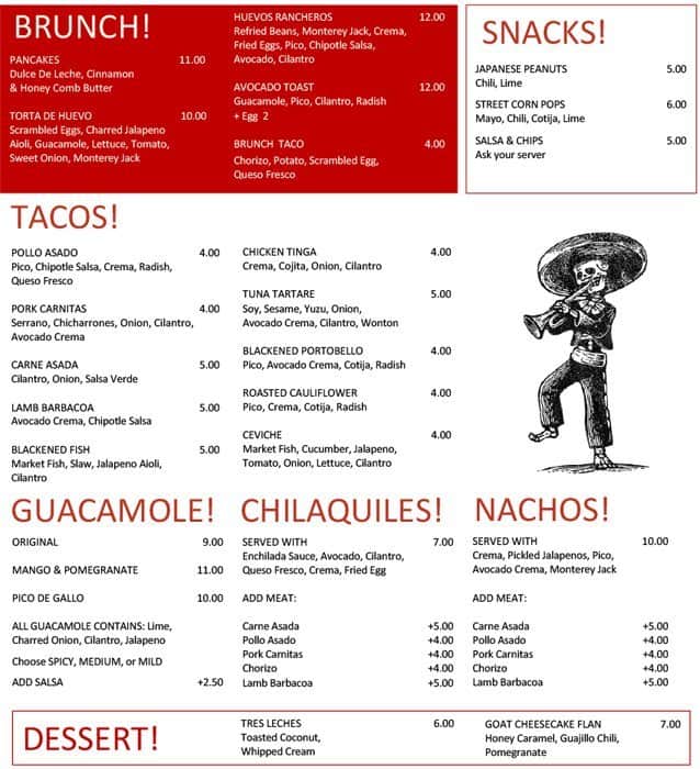 Street Taco Menu, Menu for Street Taco, Kips Bay, New York City