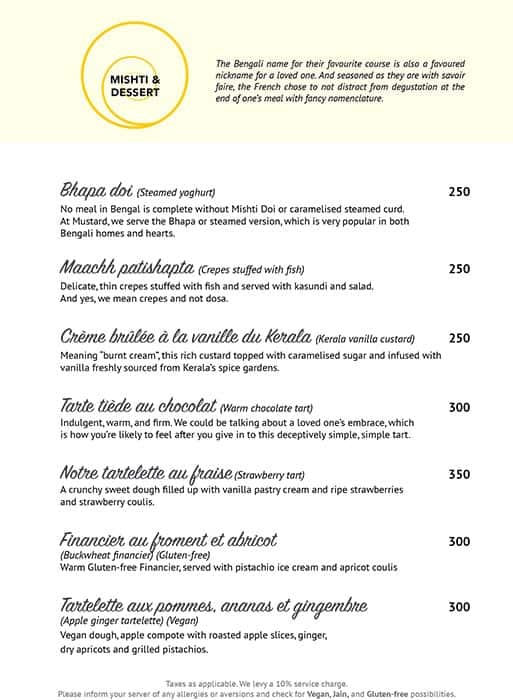 Mustard Menu Menu For Mustard Anjuna Goa