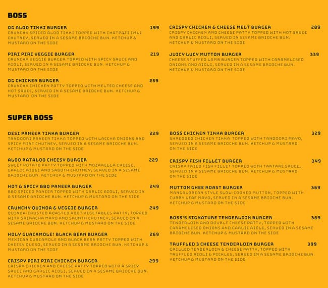 Boss Burger Powai menu