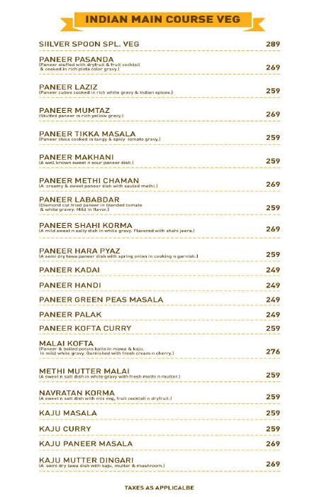 Silver Spoon Restaurant & Bar menu