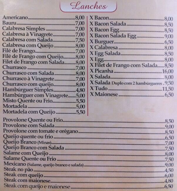 Pakera Lanchonete cardápio