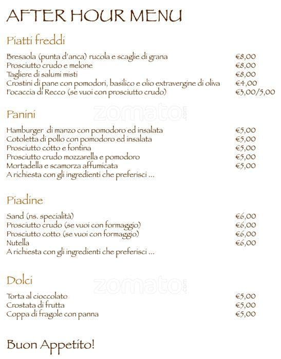 Menu di Sand Cafè 