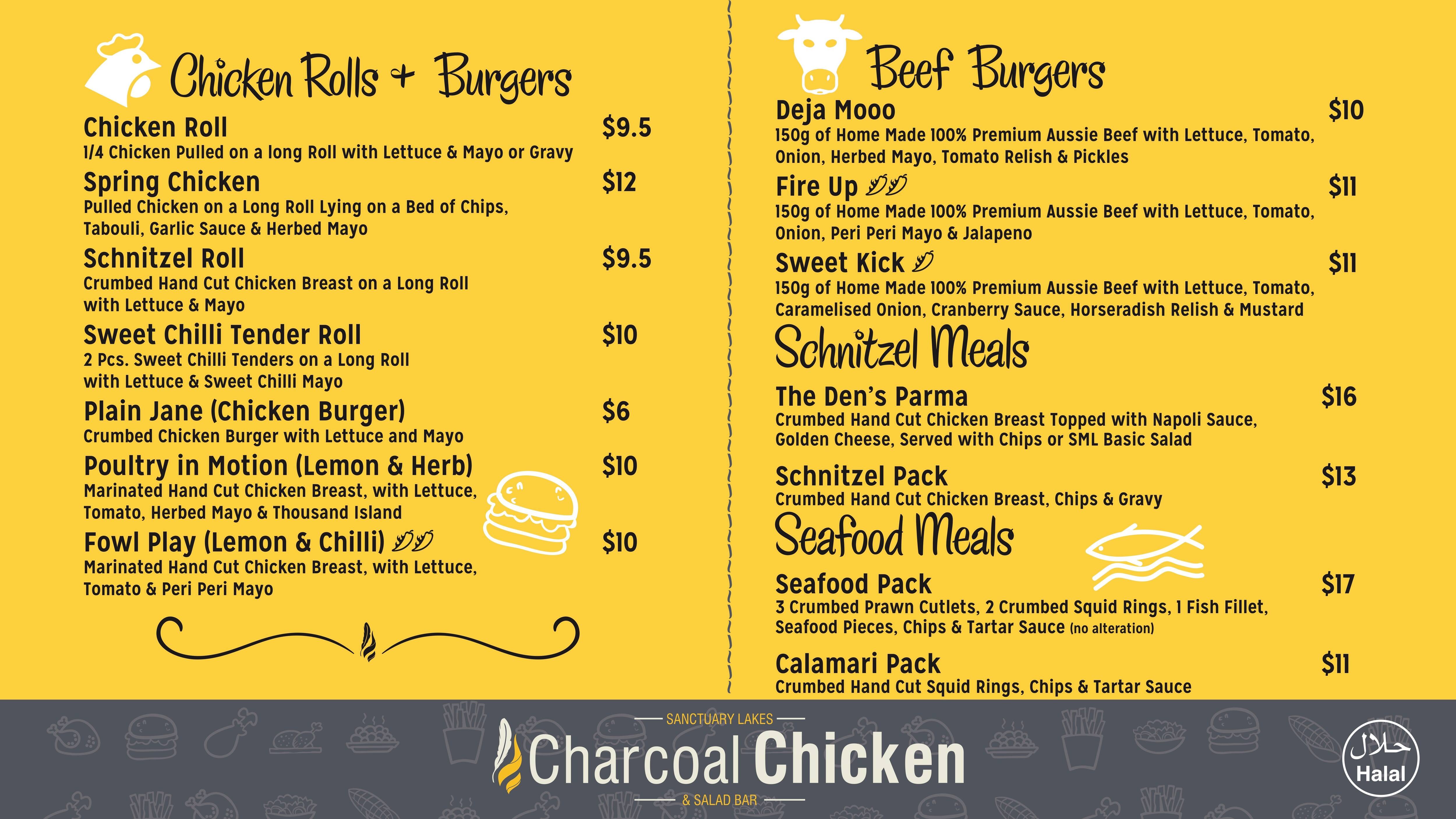 Menu at Sanctuary Lakes Charcoal Chicken fast food, Point Cook