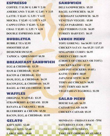 Carta de Chatterbox Cafe