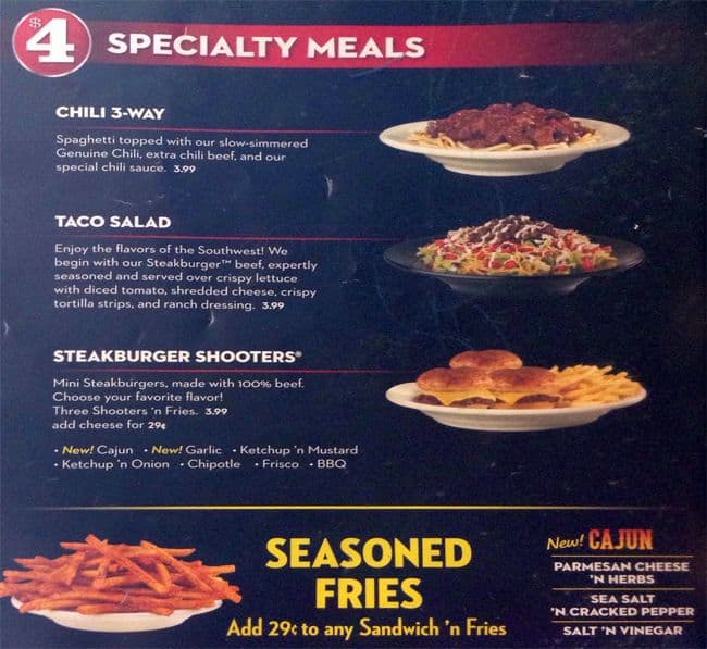 Menu at Steak 'n Shake fast food, Evanston, Oakton St