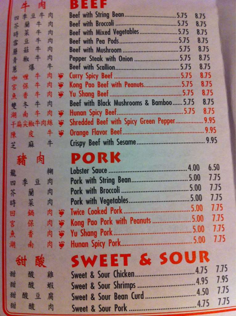 Wang's menu