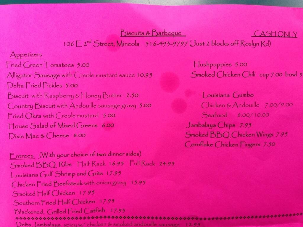 Biscuits & Barbeque Menu, Menu for Biscuits & Barbeque, Mineola, Long