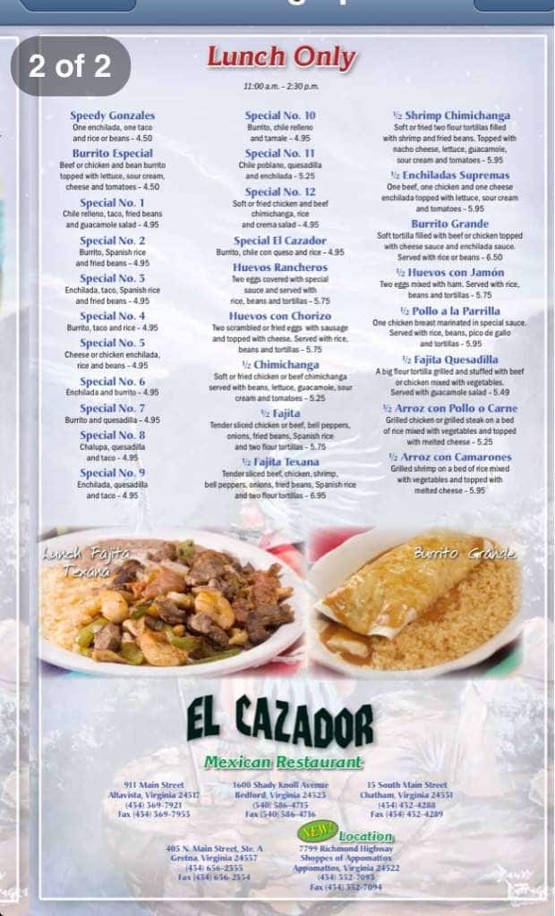 El Cazador Authentic Mexican Food Menu Urbanspoon Zomato El Cazador Authentic Mexican Food Bedford Menu