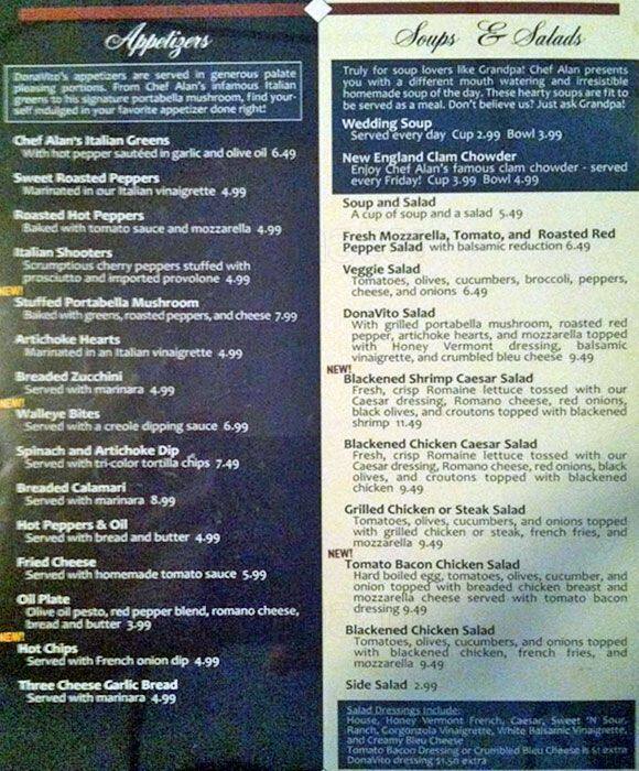Menu at Donavito's Restaurant & Catering, Struthers