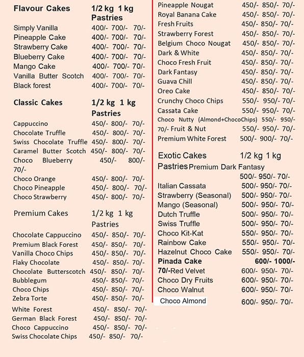 Menu of The Battenberg Cake Shop, Kandivali East, Mumbai