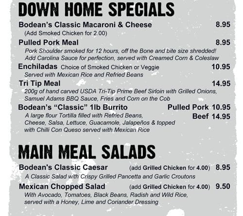 bodeans tower hill menu