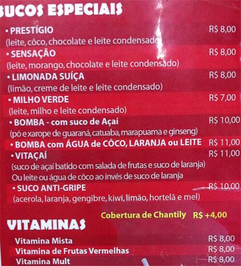 Açaí Mooca cardápio