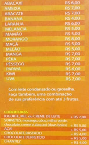 Açaí Mooca cardápio