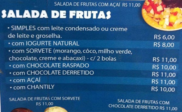 Açaí Mooca cardápio