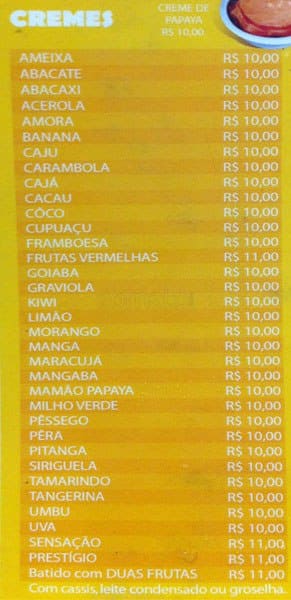 Açaí Mooca cardápio