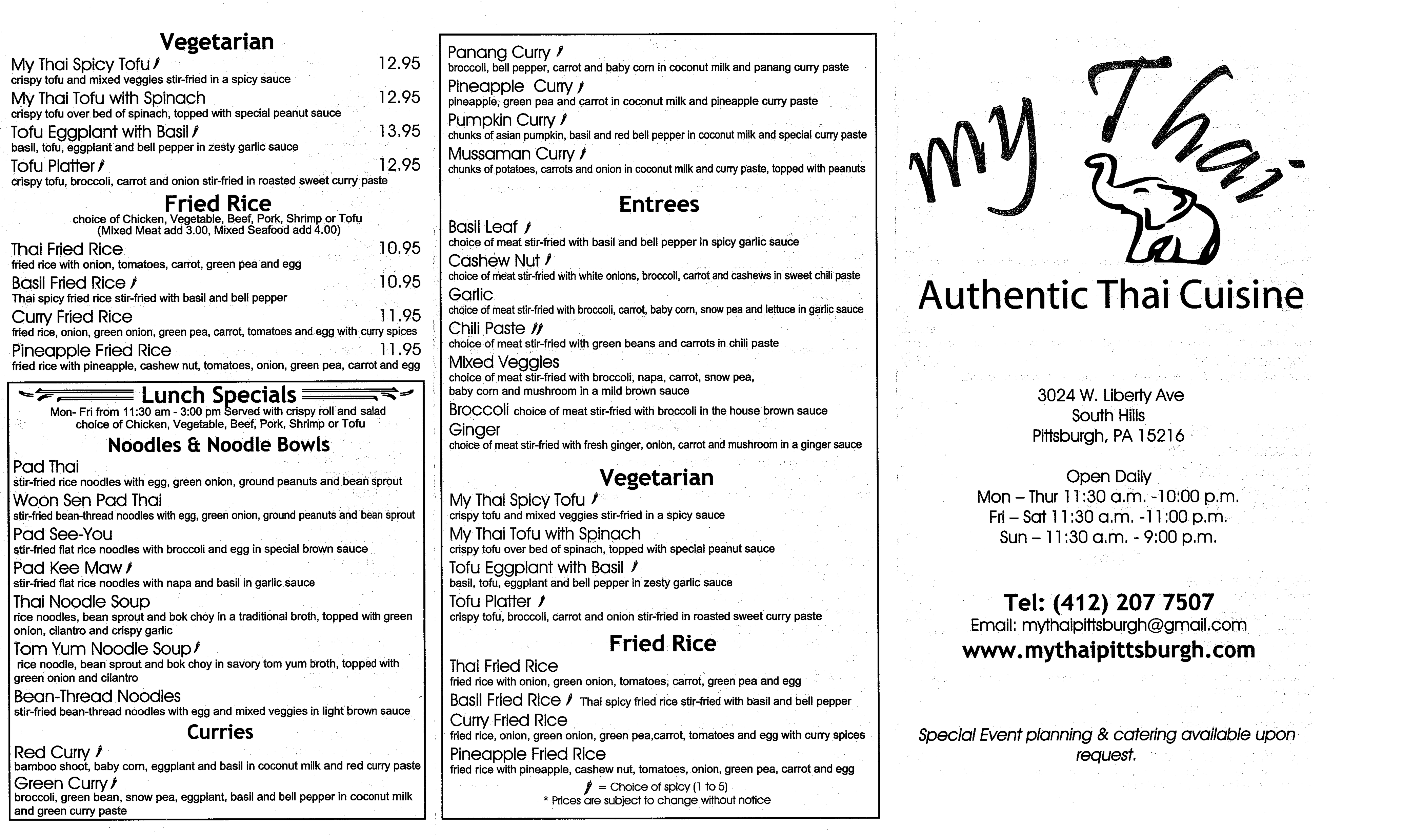 My Thai Menu, Menu for My Thai, Dormont, Pittsburgh - Urbanspoon/Zomato