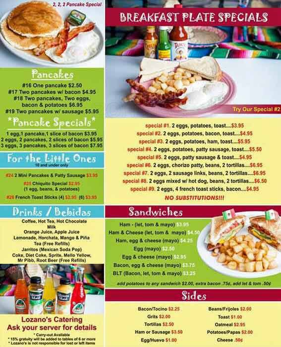Lozano's Mexican Restaurant Menu Urbanspoon/Zomato