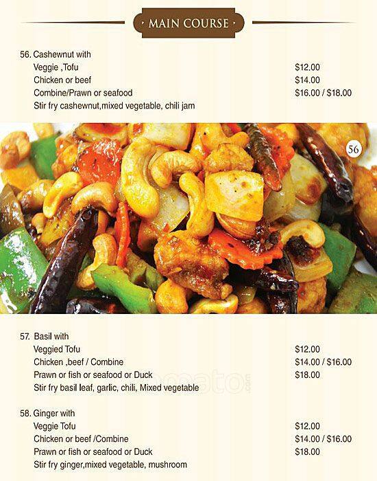 Menu at Phaboonchai Thai Restaurant, Wodonga