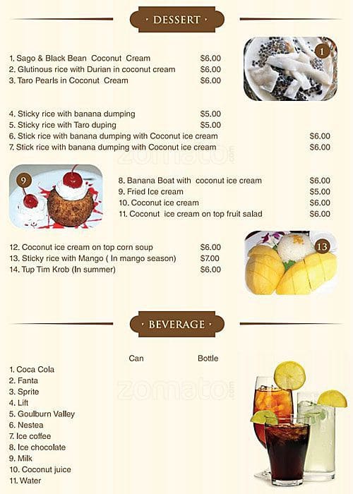 Menu at Phaboonchai Thai Restaurant, Wodonga