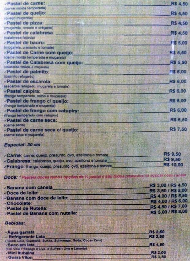 Pastelaria do Alemão cardápio