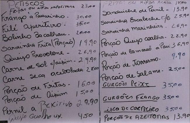 Bar do Chef cardápio