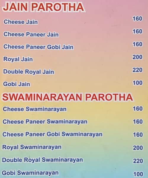 Royal Punjab Paratha menu