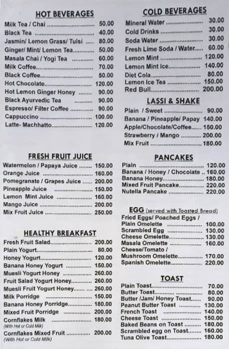 Havana Cuba bar and restaurant menu