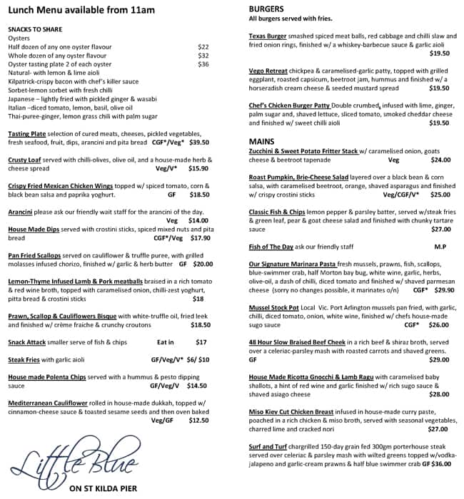 Little Blue Menu For St Kilda Melbourne Little Blue St Kilda Menu