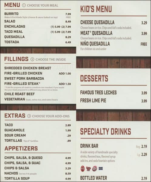 Cafe Rio Menu